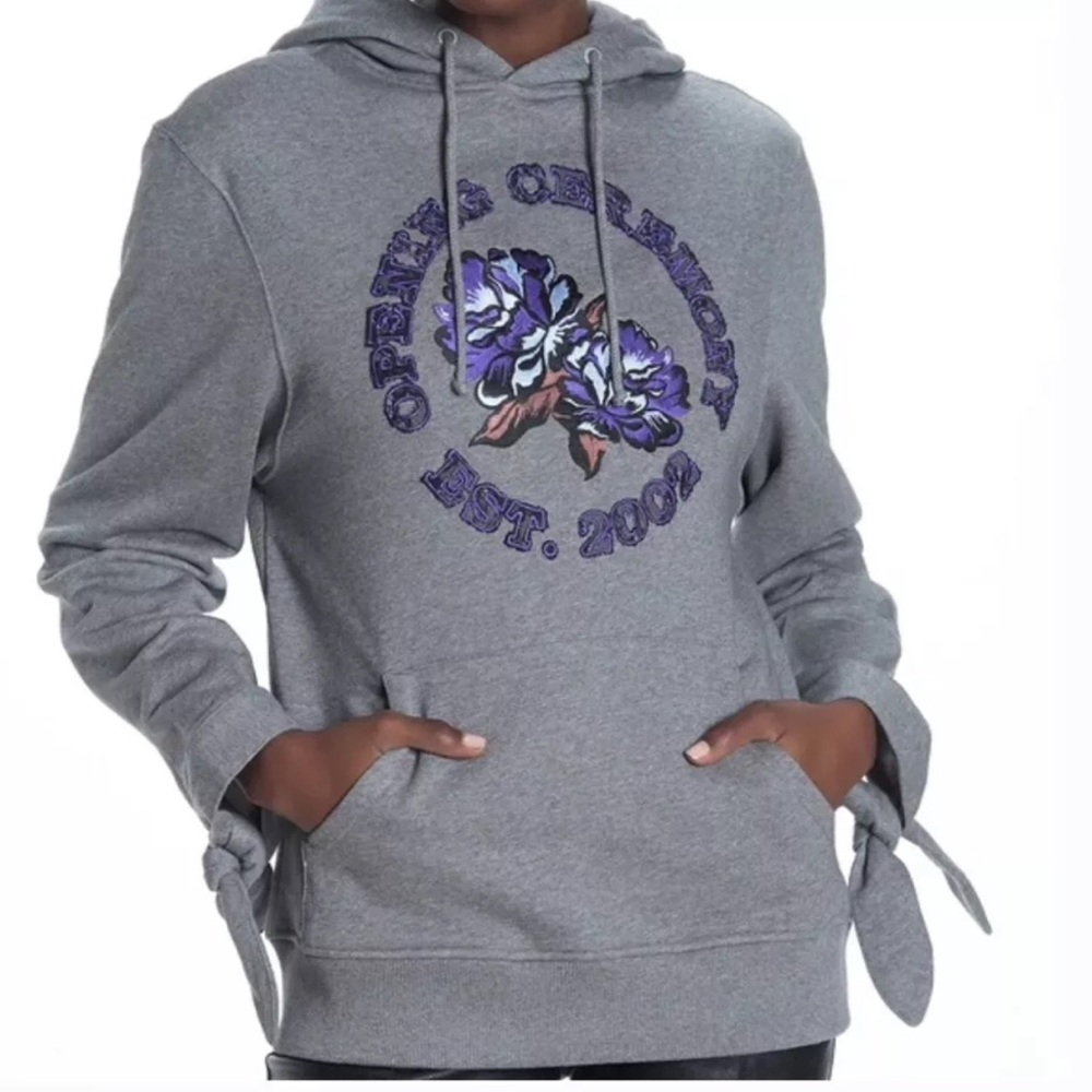 OPENING CEREMONY Gray Sweatshirt Hoodie Inset Lace Tie Cuff MSRP $275 Sz S